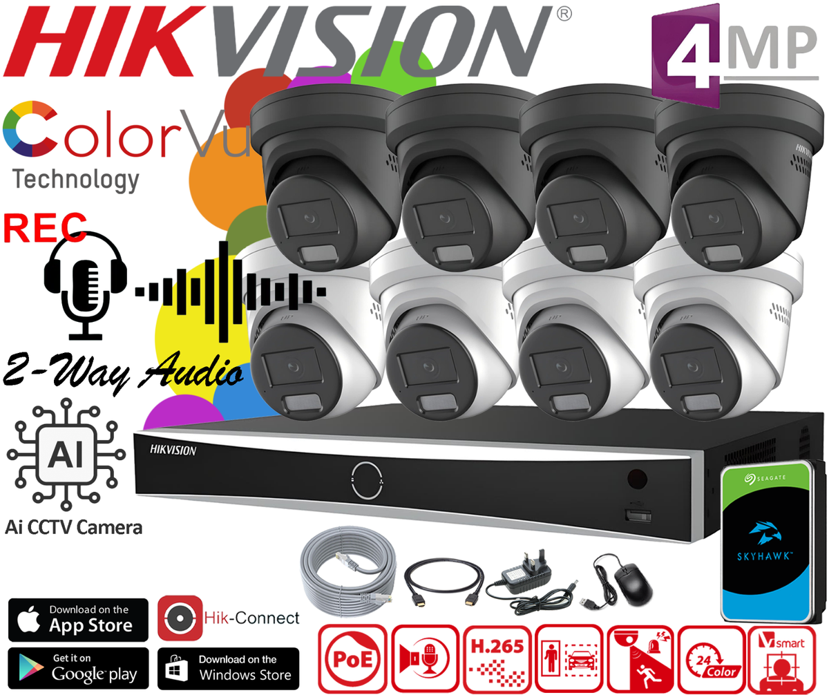 HIKVISION COLORVU 2-WAY AUDIO CCTV SYSTEM IP POE 8MP NVR 4MP