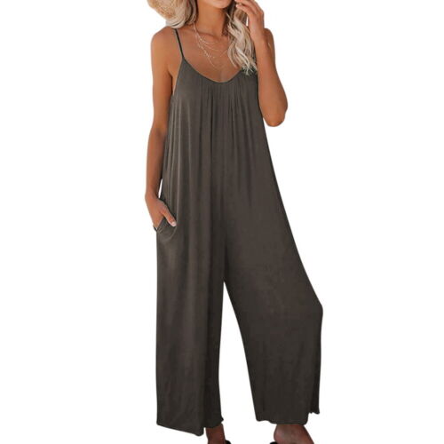 Women's Summer Jumpsuits Strappy Rompers Loose Overalls Wide-Leg Pants Dungarees - Picture 14 of 22