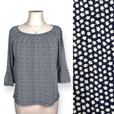 MICHAEL KORS Bell Sleeve Rose Print Blouse Relaxed Blue Chic Contemporary Small