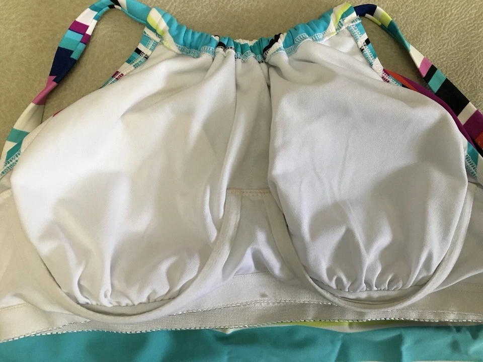 Traje de baño Carribean Joe Tankini Top 8 para mujer a rayas multicolores Foto 3 de 4