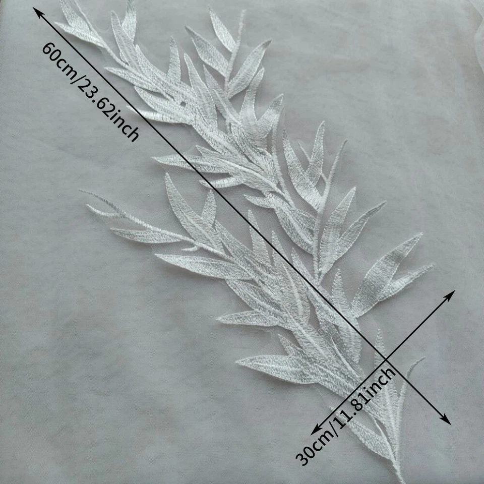 1Pcs Leaf Shape Embroidered Patches Clothing Wedding Dress Sewing Applique Decor - Image 3 of 4