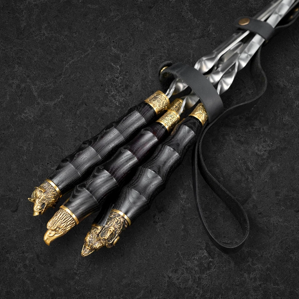 6Pcs BBQ Steel Stainless Skewers Set Grill Barbecue Kebab for Mangal "BORR" - Image 4 of 4