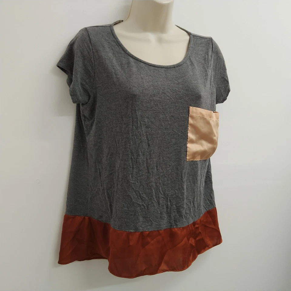 Dolan Top Mujer Pequeño Gris Rojo Manga Corta Pullover Informal Damas Foto 4 de 4