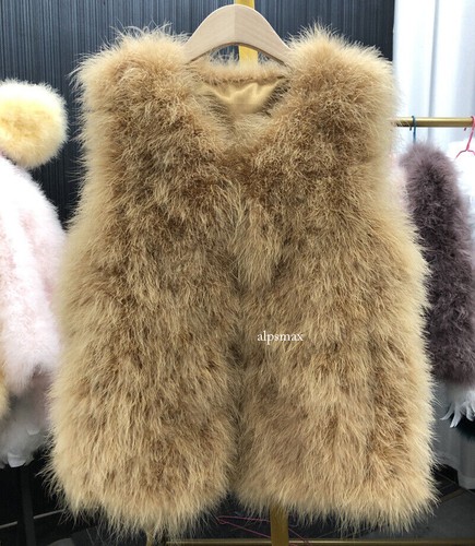 Loose Vest Camisole Real Feather Ostrich Fur Women's Mid Long Vest Winter Coats - Picture 15 of 29