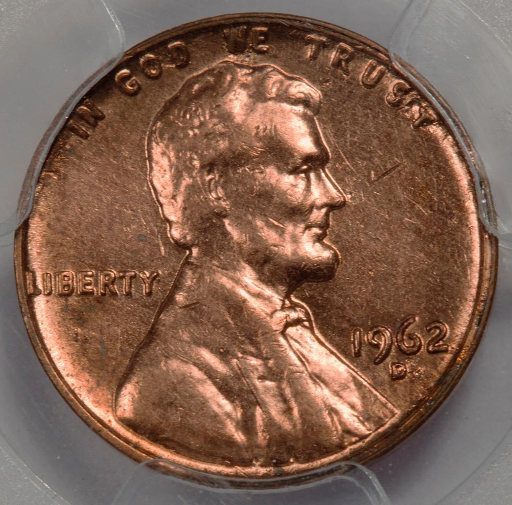 1962 D PCGS AU58 100% Uniface Strike Lincoln Cent Mint Error