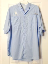 Columbia Men's Size L PFG Button Front SS Vented Blue Fishing Shirt FM7266