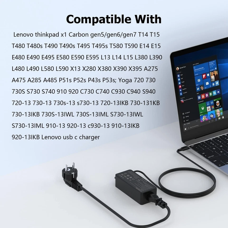 65W USB C Netzteil Ladegerät für Lenovo Thinkpad X1 Carbon Dell HP ASUS ACER - Bild 3 von 4