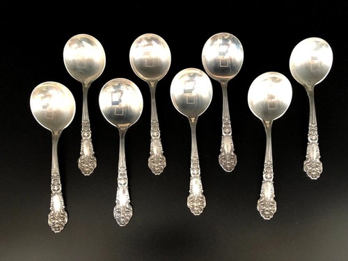 Sterling Schilf & Barton Runde cremefarbene Suppe Löffel Französische Renaissance Set 8 KEINE MONOS