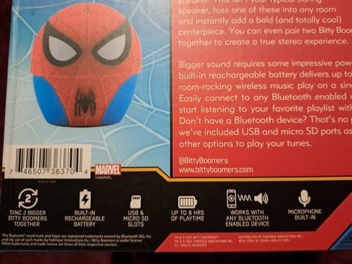 Bitty Boomers Größer 8" Spider-Man Bluetooth Lautsprecher Marvel selten Sammlerstück NEU - Bild 5 von 6