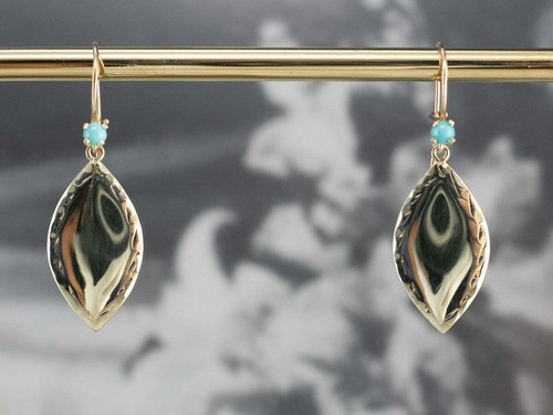 Pendientes de gota de eslabones turquesa y dorado - Imagen 8 de 10