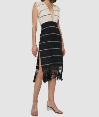 Jaline Yalitza Hand-Woven Open-Back Coverup Dress, Black Ecru, Women's, L