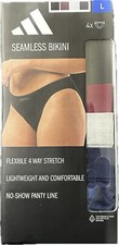 adidas Seamless Bikini Underwear 4-Pack Size Large, No-Show Lightweight Stretch.