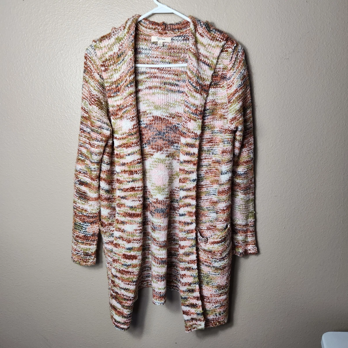 Peyton Primrose Hooded Multicolor Open Front Long Cardigan w/Pockets-Size M  | eBay