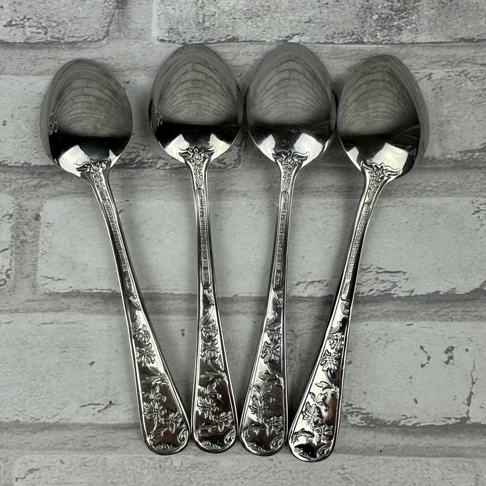 Juego de 4 cucharas Reed & Barton cubiertos de acero inoxidable brillante Queen's Garden Foto 2 de 4