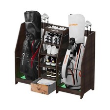 Ponsonbay Wooden Golf Bag Organizer for Garage Easy Assembled Golf Bag Storag...