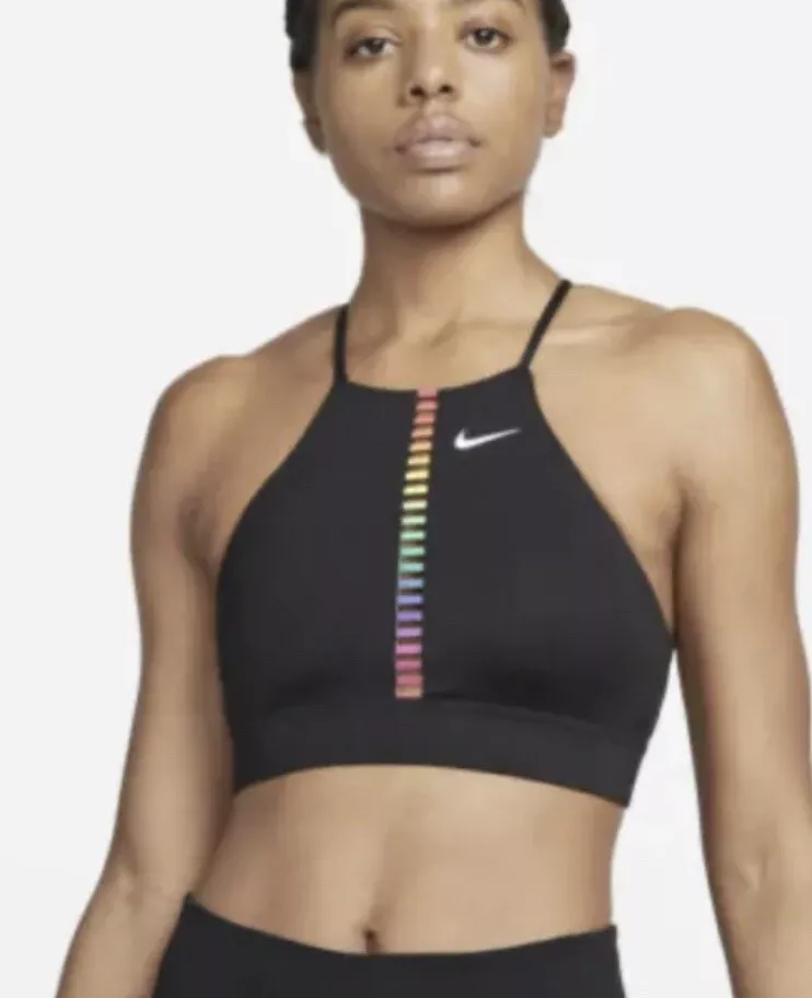 Nike Women's Indy Rainbow Ladder LS Padded High-Neck Sports Bra