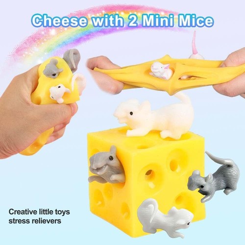 Fromage simulé caoutchouc avec 2 mini souris stress anxiété soulagement sensoriel jouet à presser - Photo 3/7