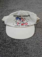 Vintage Desert Storm Hat Snapback Cap Mens White Support Out Troops USA Read 