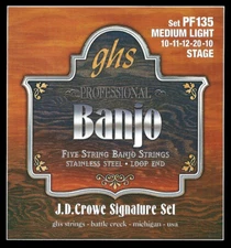 GHS PF135 JD Crowe Signature Stage Banjo Strings; 5-String med light gauges