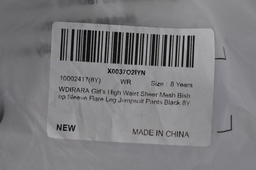 Girls High Waist Flare Leg Jumpsuit Pants Sheer Mesh Bishop Sleeve Black 8Y - Picture 7 of 7