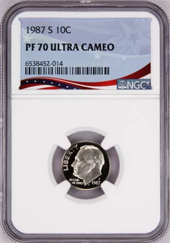1987-S Proof Roosevelt Dime, Graded PF70UC by NGC * Registry Coin