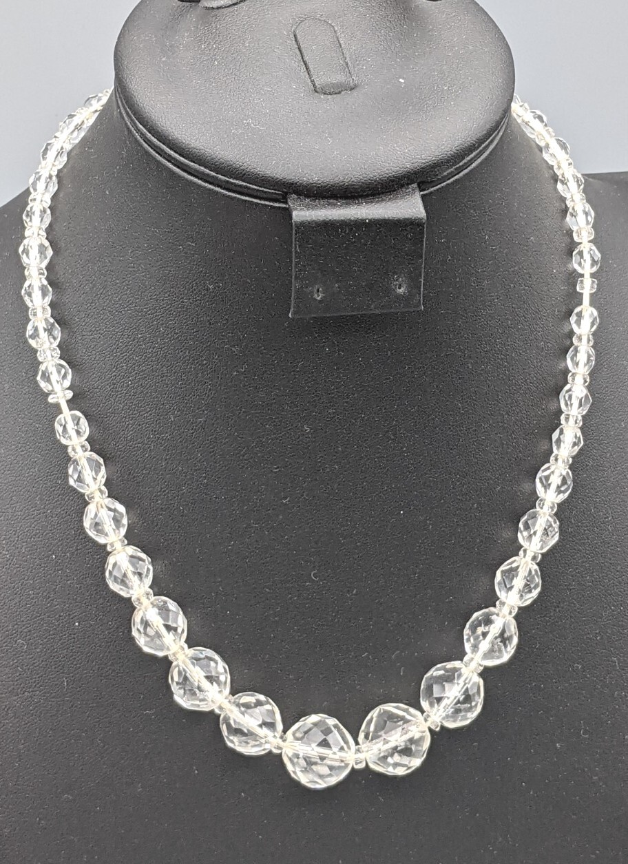 Vintage Crystal Necklace Cut Glass Beads 17 inches Gr… Gem