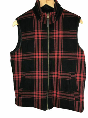 Reversible Quilted Puffy Puffer Vest Red Black Plaid Flannel / Solid Black