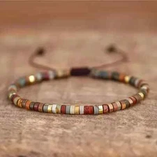 Natural Stone Adjustable Vintage Boho Inspirational Beaded Bracelet Brown Women