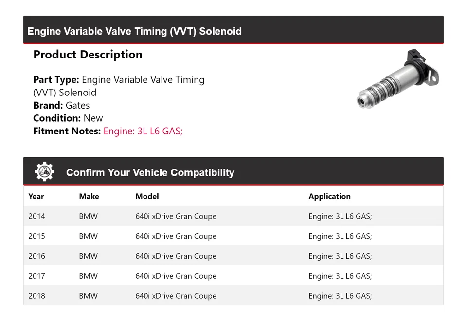 Соленоидные ворота для газового двигателя VVT для BMW 640i xDrive Gran Coupe 3 л L6 2014-2018 годов выпуска - Изображение 2 из 4
