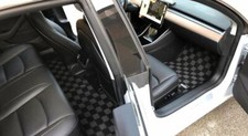 P2M Checkered Flag Dark Grey Front & Rear Carpet Floor Mats for Tesla Model 3