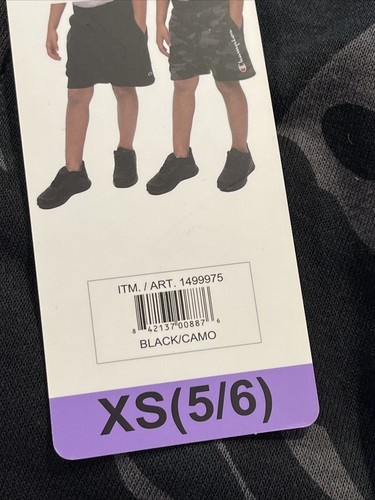 Champion Shorts Boys XS 5/6 Pull On 2 Pack 1 Black 1 Grey Camo French Terry - Picture 2 of 8