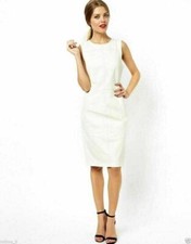 Women Original Lambskin Leather White Dress Sleeveless Party Stylish Fashionable