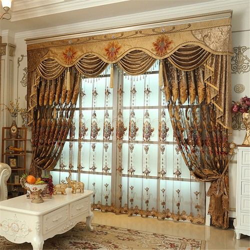 Luxury Golden Brown Floral Embroidery Semi Blackout Window Curtain Drape 1 Panel - Picture 23 of 43