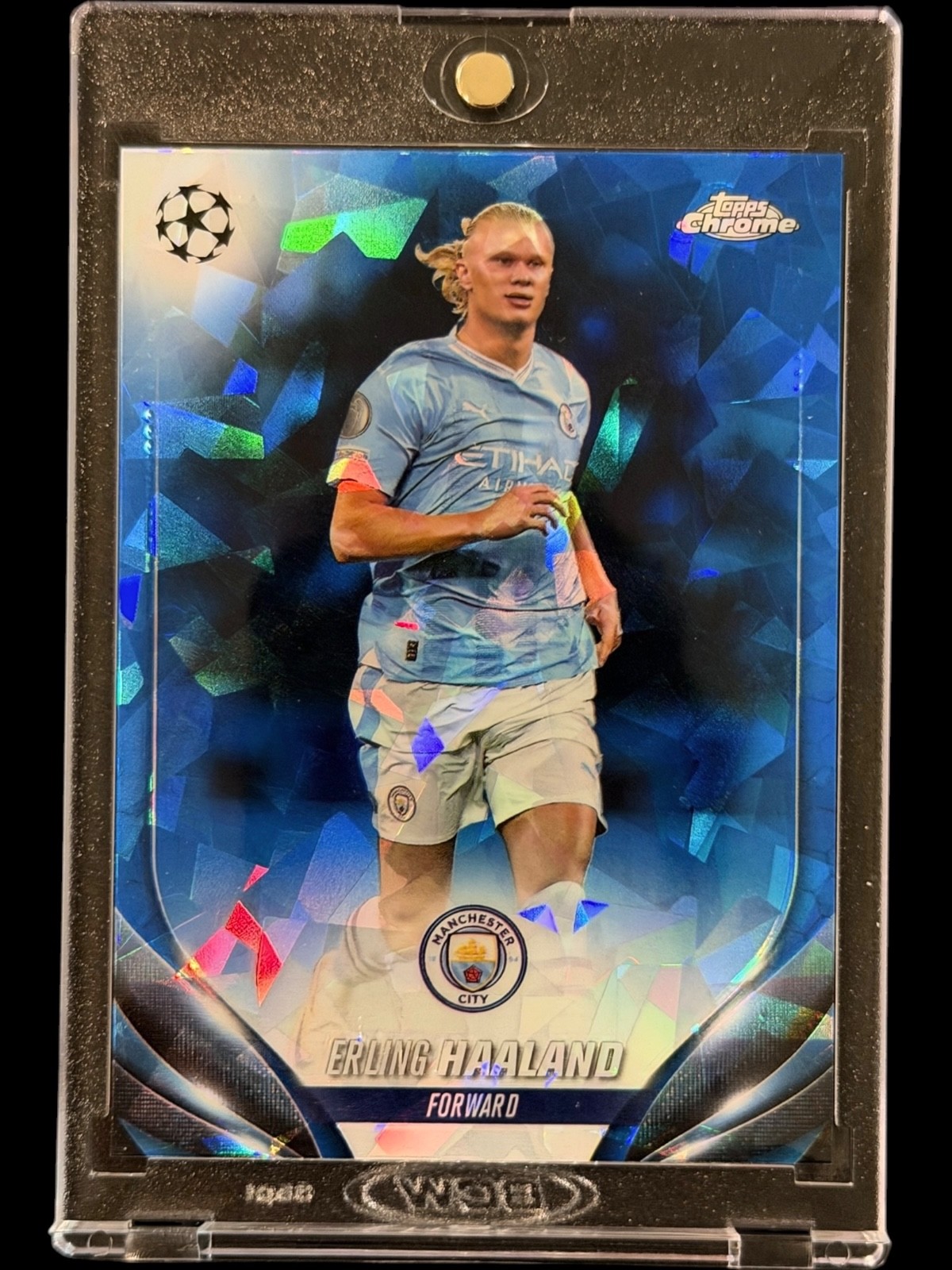 Erling Haaland BLUE SAPPHIRE REFRACTOR TOPPS CHROME CARD MINT