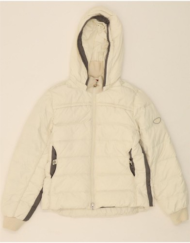 CHAMPION Womens Hooded Padded Jacket UK 10 Small Off White AR06