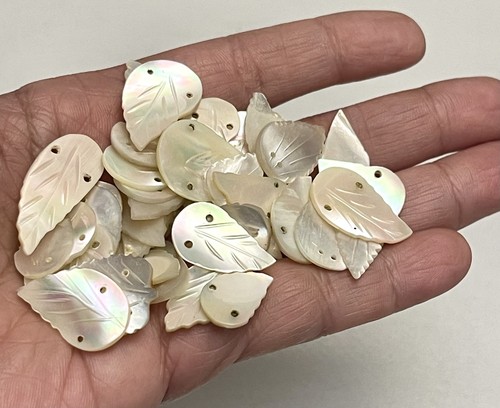 54 Pieces Carved Mother Of Pearl MOP Leaf Beads Various Sizes