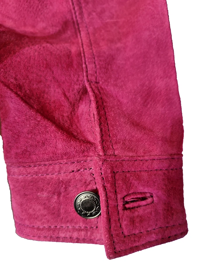 Denim & Co. Chaqueta Mujer Talla M Rosa Fucsia Forrada Gamuza Cuero Botón Pestaña Abrigo Foto 3 de 4