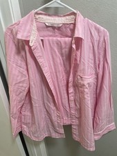 Victoria's Secret Women 2 Pc Pajama Set Pink White Striped Silver Cotton Blend M