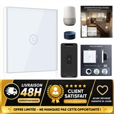 BSEED Interrupteur Connecté WiFi Tactile Verre Blanc 1 Voie Alexa Google