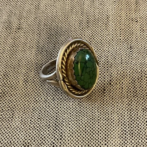 VTG Southwestern Sterling Silver Green Turquoise Ring Signed P. FNE STG Sz 6.5