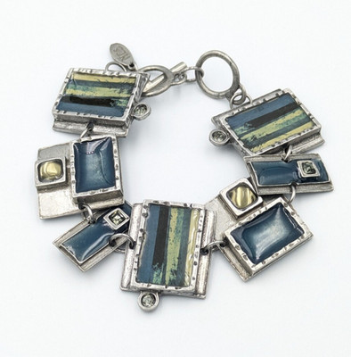 NES Montreal Modernist Brutalist Linked Panel Silver Tone Bracelet Signed Artisa