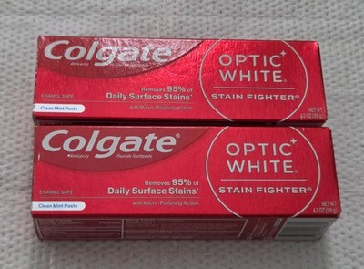 2 Pk Colgate Optic White Stain Fighter 4.2oz Clean Mint Paste Expire 4/27 & 6/27