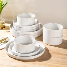 Ceramic Dinnerware Sets for 4, Stoneware Plates and Bowls Sets, Chip and Scra...