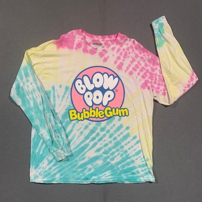 Tootsie Blow Pop Bubble Gum Tie Dye Long Sleeve Graphic T-Shirt XL Pink Blue