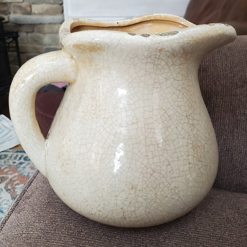 Vintage Crackle Glaze Pitcher Chunky Beige Color Vase Estate Basement Find - Foto 13 di 24