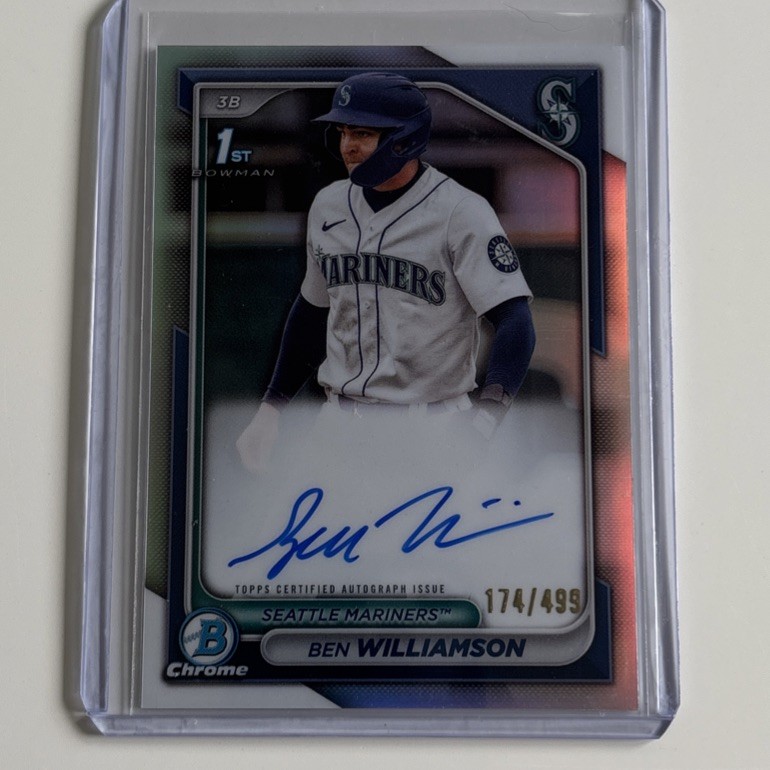2024 Bowman Chrome BEN WILLIAMSON 1st Prospect AUTO #/499 Mariners Refractor!