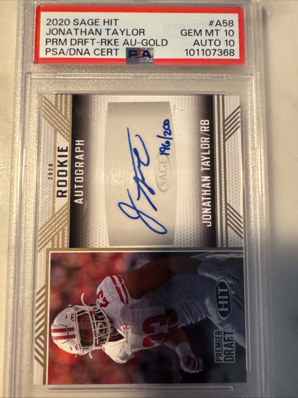 Jonathan Taylor Sage Hit Premier Draft Rookie Autograph #A58 Base