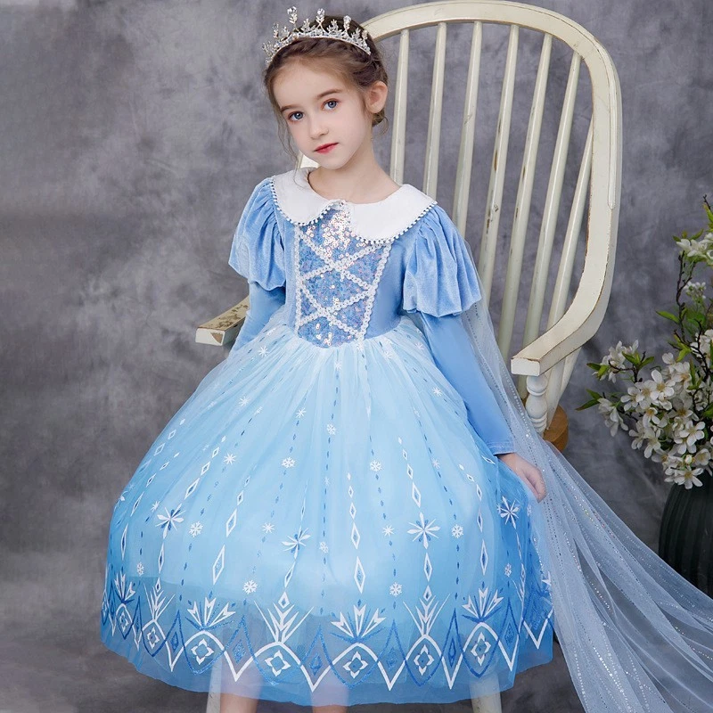 Vestido de baile de veludo primavera outono infantil bebê criança floral menina Elsa princesa - Imagem 2 de 4