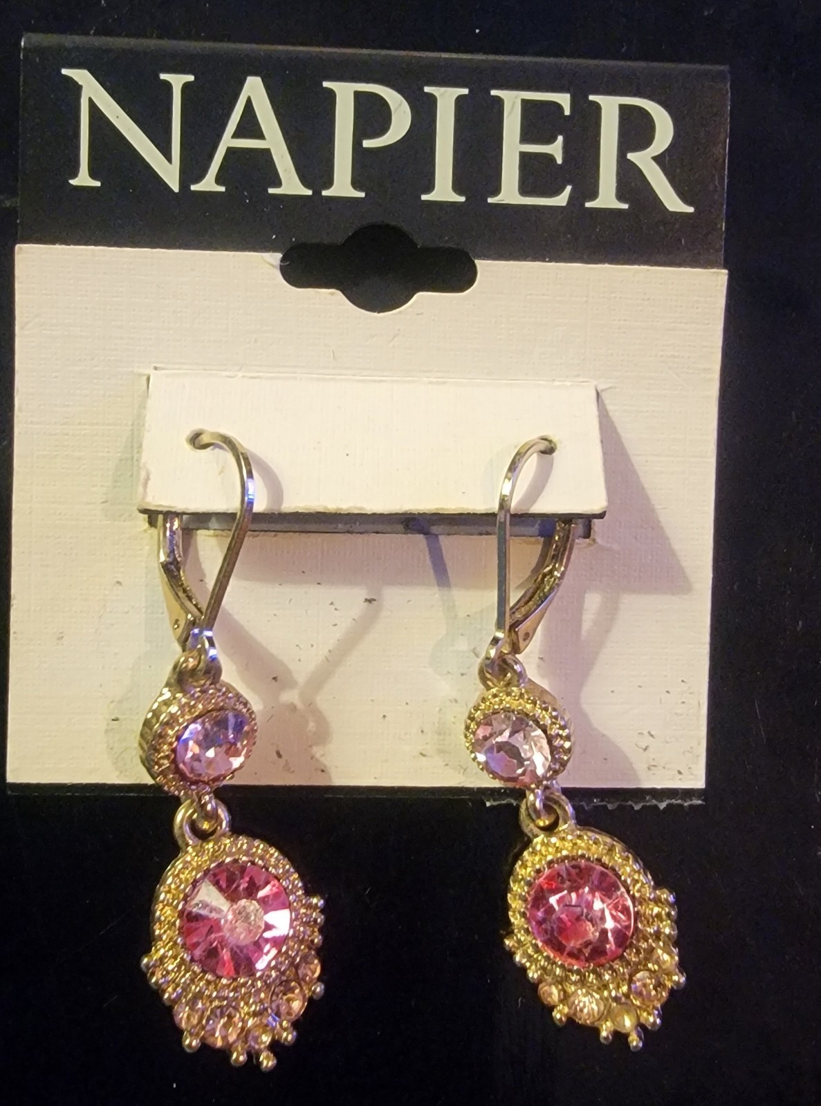 New Napier Gold-Tone Pierced Crystal Dangle Drop Earrings