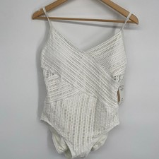 Countors Swimsuit Women 14 White Eyelet Lace Crochet Vacation One Piece Nautical